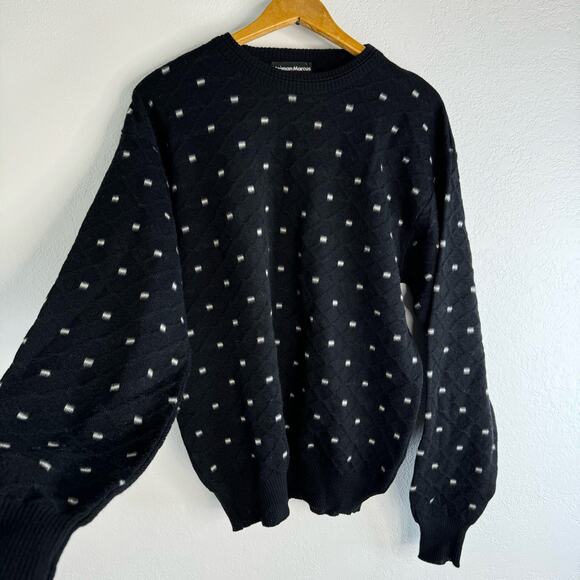 Vintage Nieman Marcus Pure New Wool Sweater Black White Grandpa Sweater Medium - Picture 1 of 7